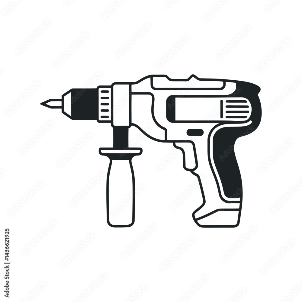 Minimalist Outline Illustration Of Cordless Power Drill Tool For Construction And Home Improvement Tasks Featuring Sleek Design Minimalist Outline Illustration Of Cordless Power Drill Tool For Construction And Home Improvement Tasks Featuring Sleek Design