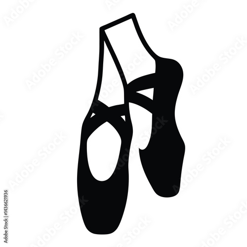 Stylized Black Silhouette of Pointe Shoes for Ballet Dancers Illustration