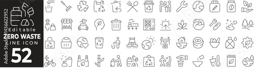 Zero Waste Icon Set: A Line Icon Collection Featuring Recycling, Sustainability, Eco-Friendly, Waste Reduction, and More