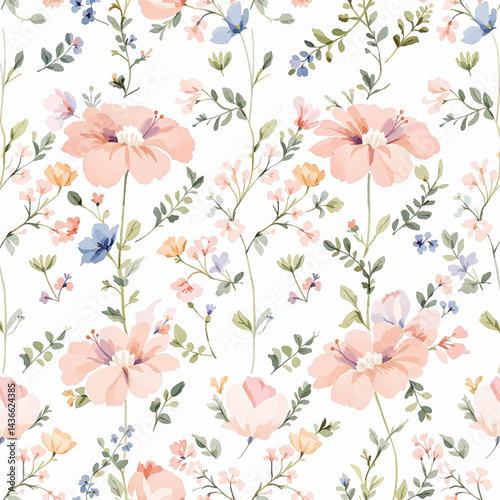 Seamless Watercolor Flower Background Pattern