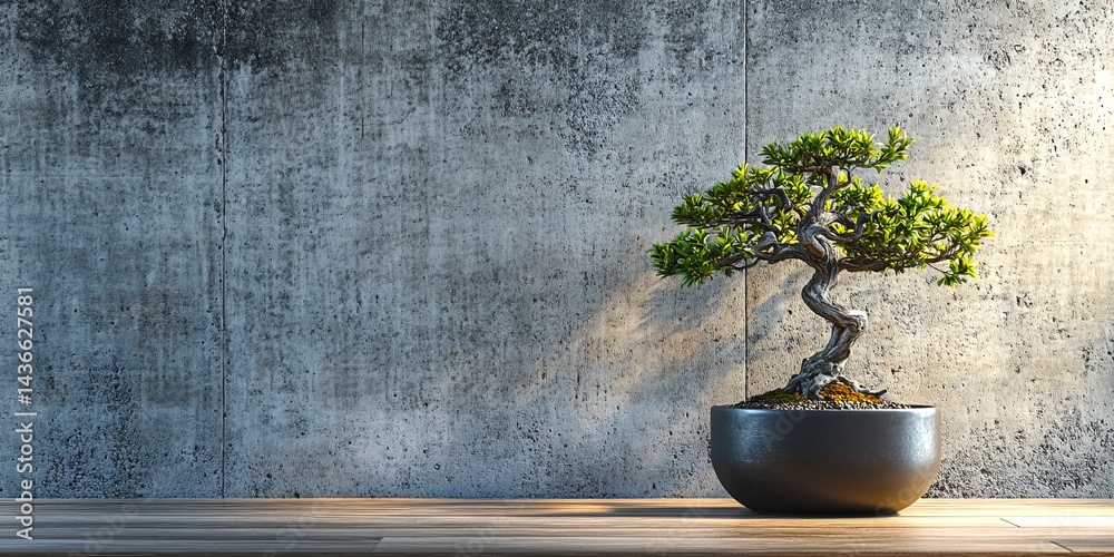 A small bonsai tree elegantly placed in a modern pot. This photo captures the beauty of nature with a touch of minimalism. Perfect for decor or gardening inspiration. AI