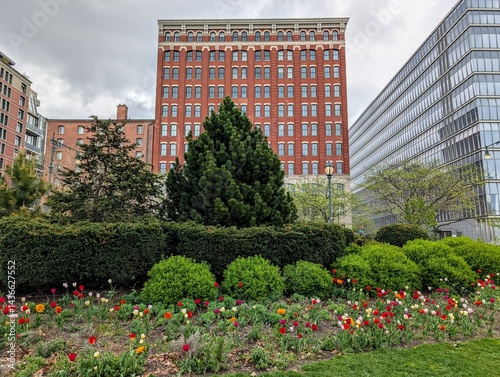 Photography Tribeca in spring on a rainy day, New York, NY - April 2025