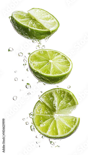 PNG Falling 4 lime slices fruit food photography.