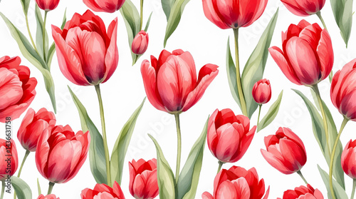 A Tulips print with a variety of colors and shapes. Flower pattern Background, Watercolor Tulips