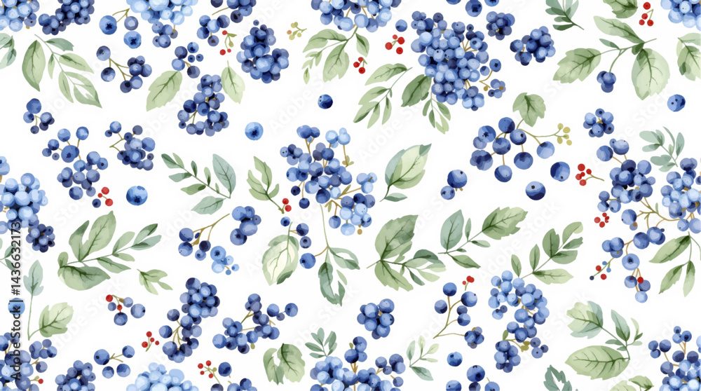 Seamless floral pattern, watercolor background pattern blue flowers on white background