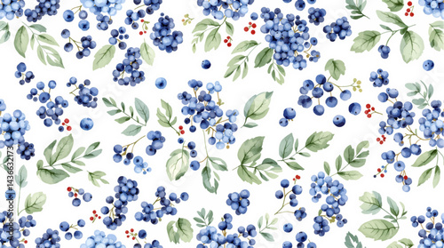 Seamless floral pattern, watercolor background pattern blue flowers on white background