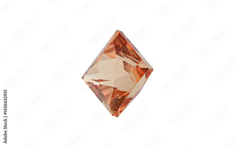 Garnet with rutile inclusions faceted old mine cut stone mineral macro photography on white isolated background close up
