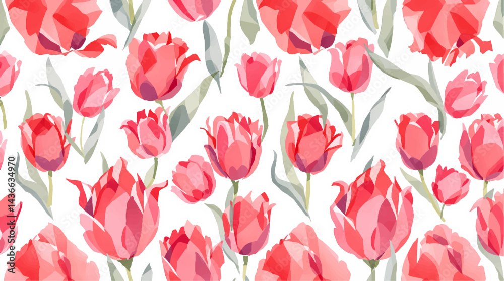 A Tulips print with a variety of colors and shapes. Flower pattern Background, Watercolor Tulips