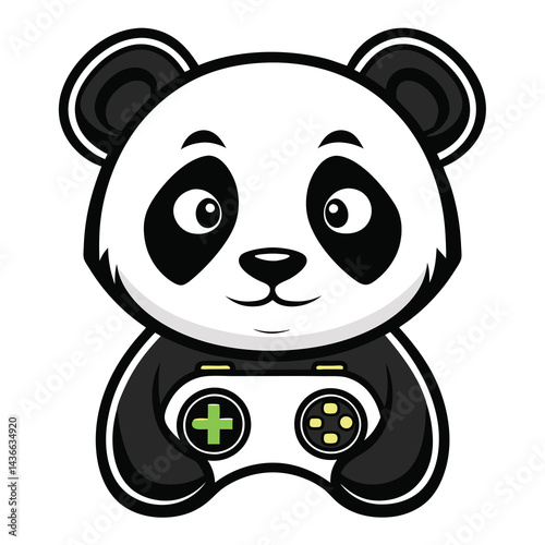 Cute panda holding a game controller