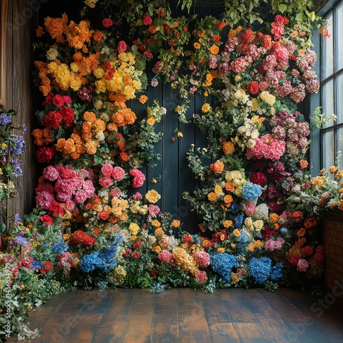 Colorful Flower Wall with Room Interior.