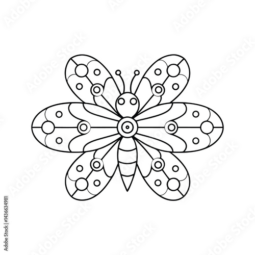 Butterfly outline design for coloring book pages or educational activities simple graphic illustration
