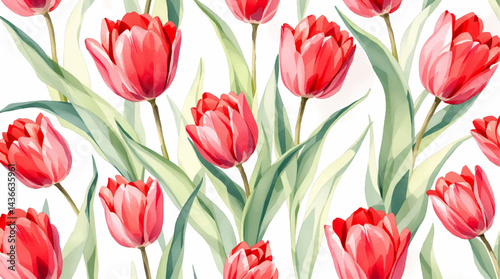 A Tulips print with a variety of colors and shapes. Flower pattern Background, Watercolor Tulips