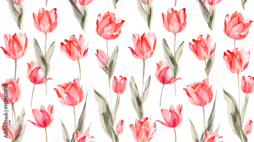 A Tulips print with a variety of colors and shapes. Flower pattern Background, Watercolor Tulips