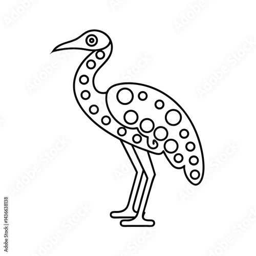 Elegant black and white heron outline with circular patterns a simple illustration
