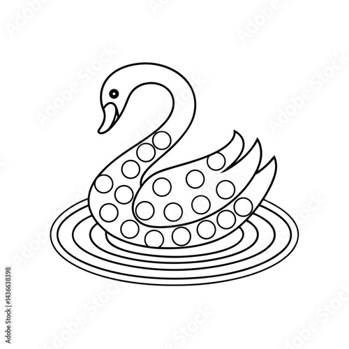 Swan outline with circles on water surface for educational activity and creative design