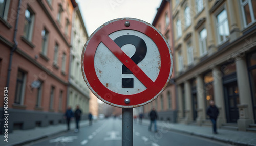 No entry question mark sign on a city street for a quest concept