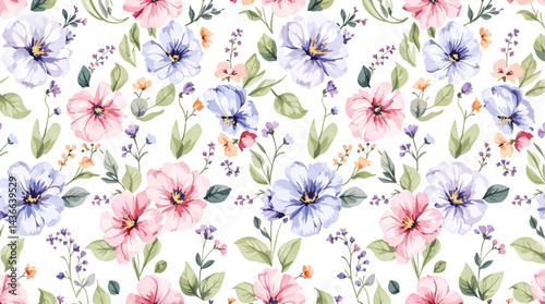 Seamless pattern with colorful flower watercolor
