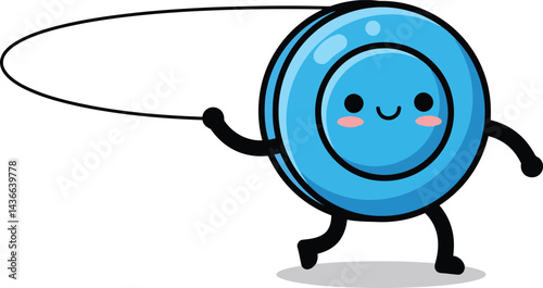 Blue yo-yo toy with happy face and black arms and legs playing with string vector illustration 
