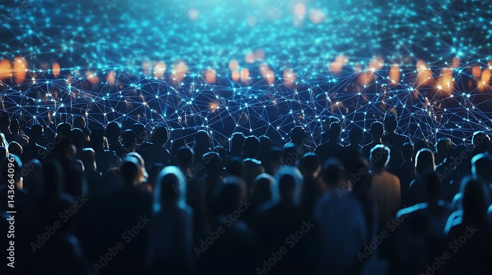 Obraz premium Urban communication concept illustrated with interconnected lights and crowd data sharing infrastructure image