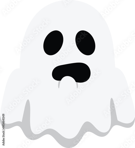 Ghost cartoon character with white sheet and black facial features for Halloween or spooky themes vector illustration 