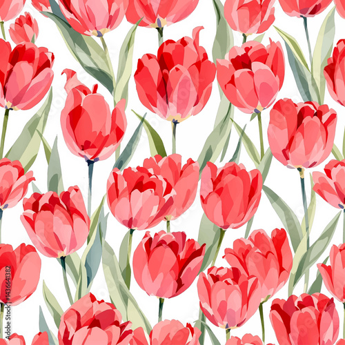 A Tulips print with a variety of colors and shapes. Flower pattern Background, Watercolor Tulips