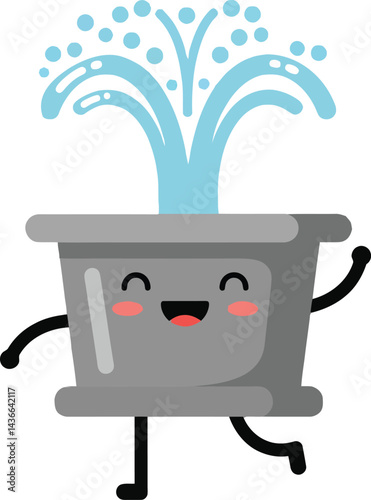 Animated happy water fountain with joyful face and blue water splash vector illustration