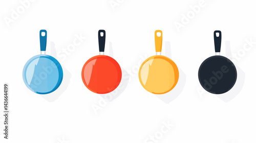 Colorful frying pans set vector illustration kitchenware cookware cooking utensils isolated on white 100 chars
