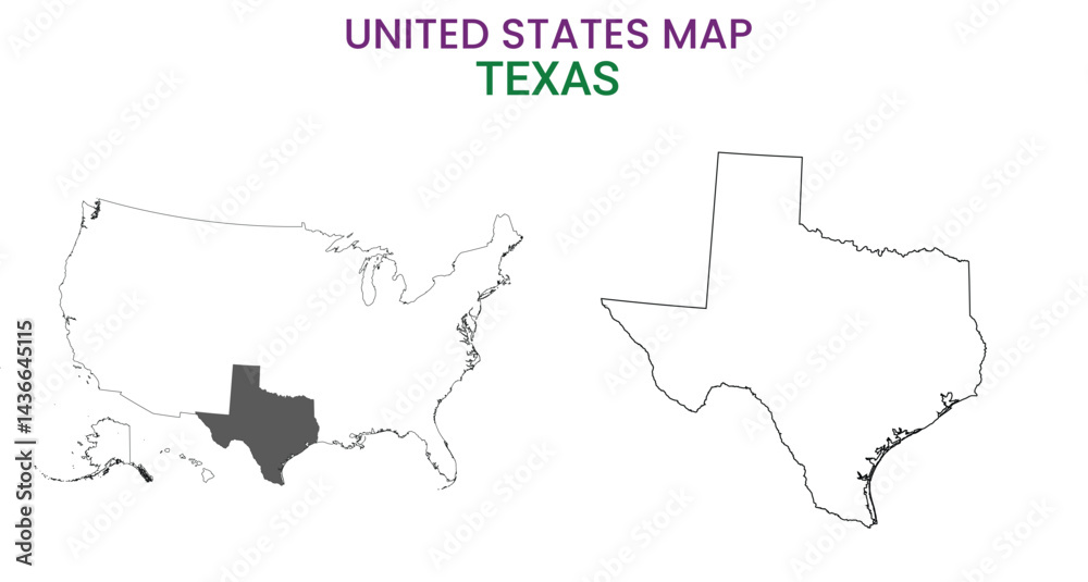 Fototapeta premium Texas map of USA state. Texas map vector illustration. Texas vector map on white background.
