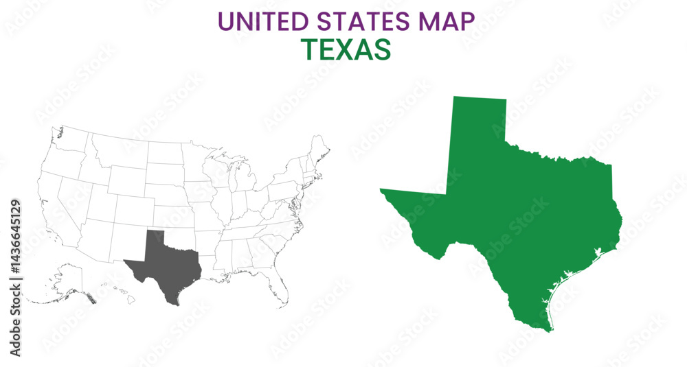 Fototapeta premium Texas map of USA state. Texas map vector illustration. Texas vector map on white background.