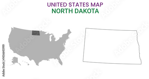 North Dakota map of USA state. North Dakota  map vector illustration. North Dakota  vector map on white background.