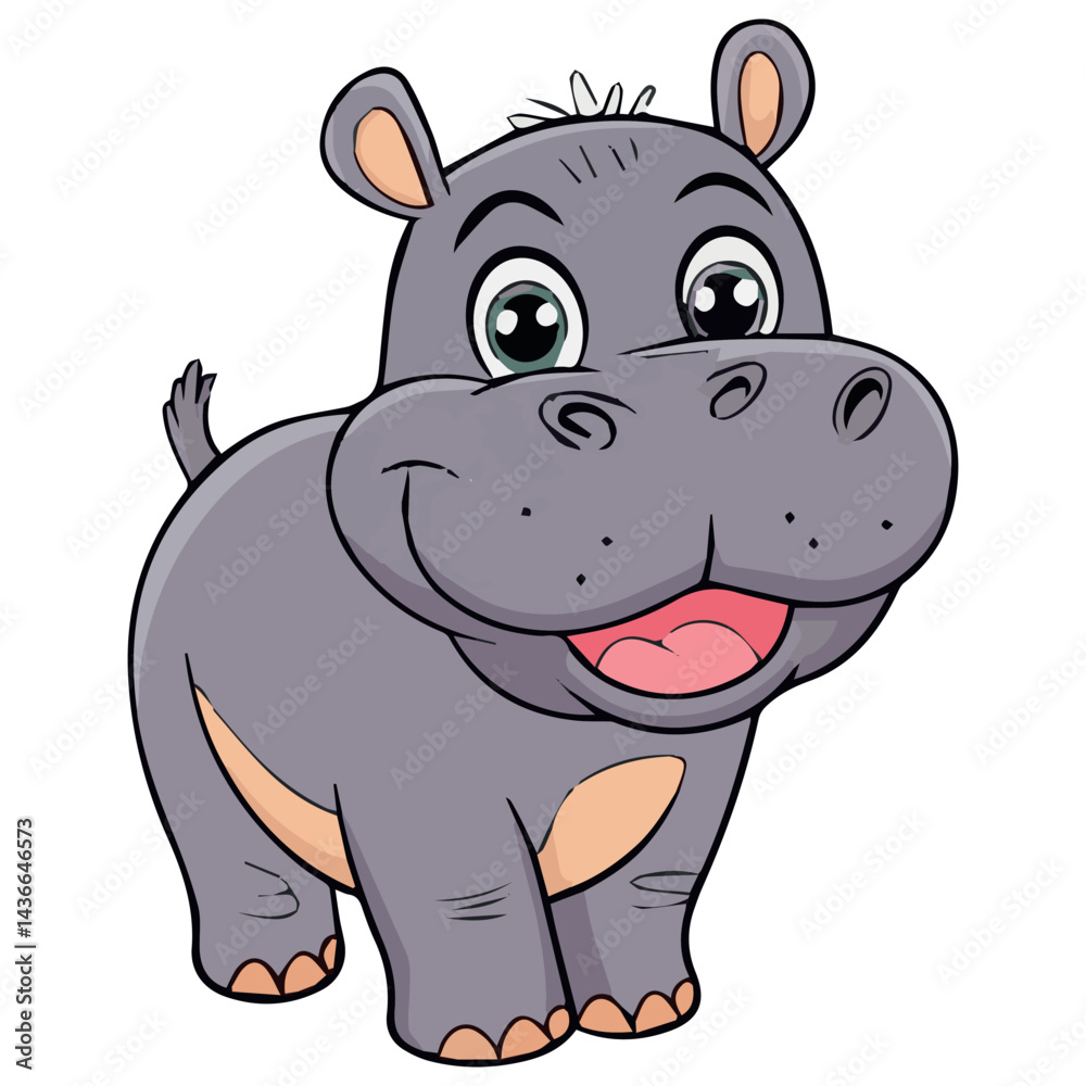 Obraz premium Adorable cartoon baby hippopotamus illustration happy animal design perfect for childrens book cute friendly hippo fun