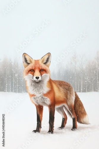 Elegant fox stands amidst serene snowy landscape, showcasing vib