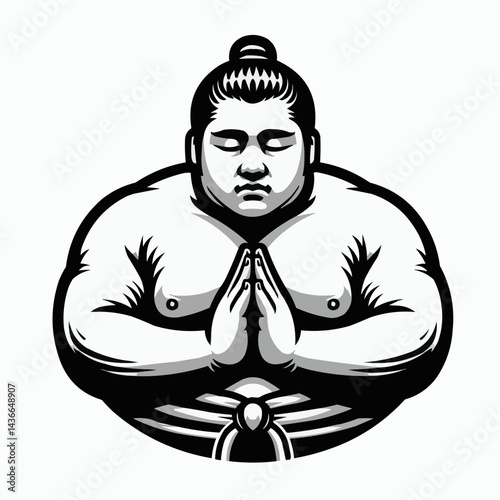 Sumo wrestler in prayerful pose demonstrating respect and mindfulness