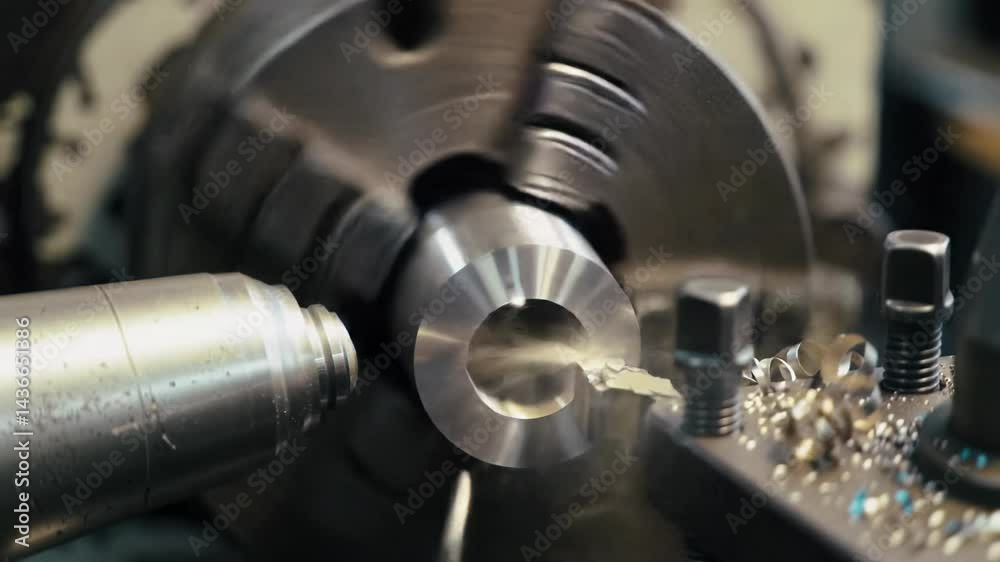 Turning components in a factory captured in timelapse showing precision engineering processes