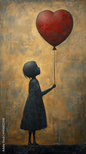 Innocent little girl holding a red balloon