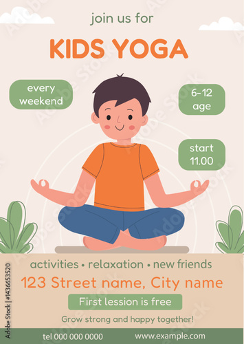 Kids yoga poster with boy