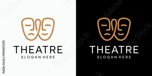 Mask line vector logo design with opposite expression in modern, simple, clean and abstract style. Icon for business, show, theater and personal branding.