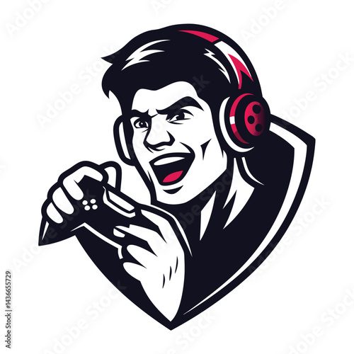 Excited gamer with headphones and controller (1)