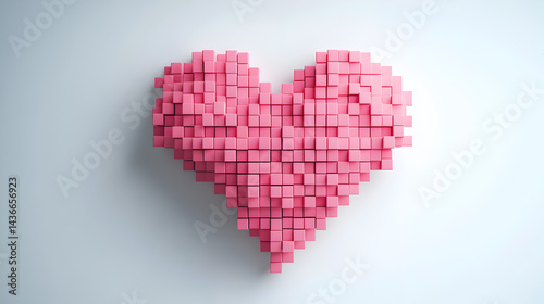 A heart made of pink blocks is displayed