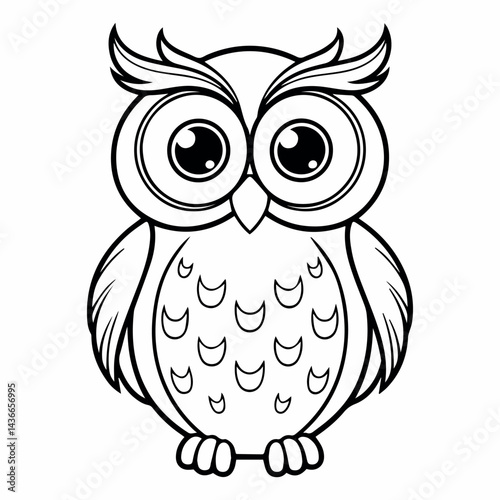 Adorable cartoon owl illustration cute bird drawing black and white simple line art design perfect for kids coloring pages