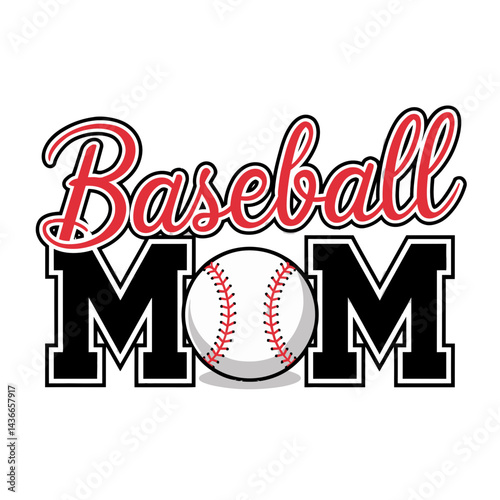 Boldly styled text reads Baseball Mom featuring a baseball integrated into the design