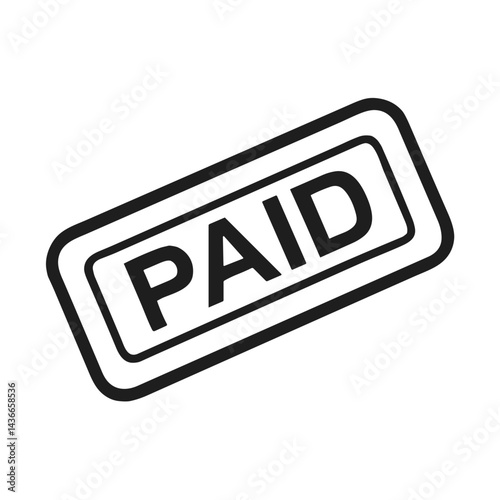 Paid stamp, financial transaction, black and white design, payment confirmation concept
