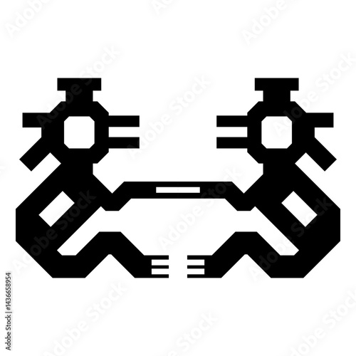 Symmetrical ethnic design with two fantastic creatures. Ethnic Native American motif  from ancient Peru. Chimu culture. Black and white silhouette.