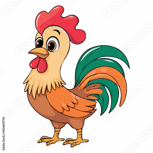 Adorable cartoon rooster illustration colorful farm animal pet red cock bird cute funny