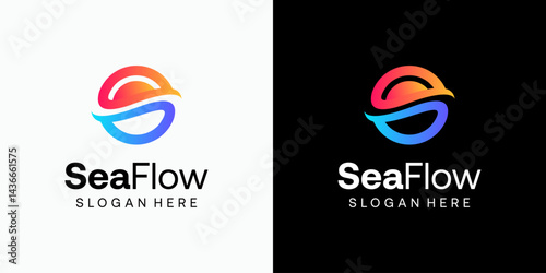 Water flow and sun shape vector logo design with modern, simple, clean and abstract style. Icon for business, vacation and personal branding.