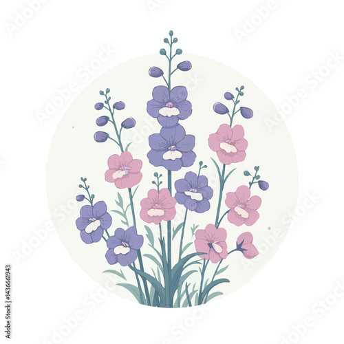 larkspur, flower, blossom, plant, floral, botanical, nature, isolated, illustration, drawing, hand drawn, marigold, graphic, garden, daffodil, vector, rose, art, design, set, summer, background, daisy