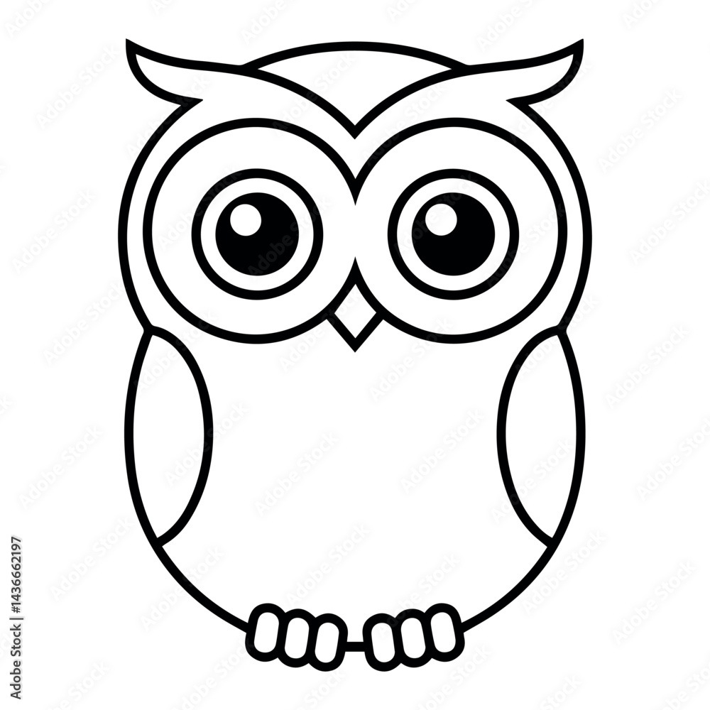 Adorable cartoon owl illustration simple line art design cute bird icon logo kids baby