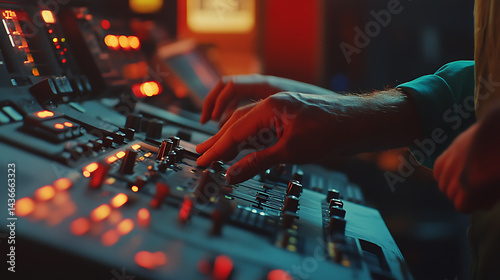 Sound Engineer Working on Audio Mixing Console