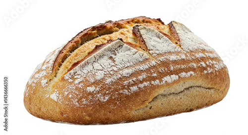 A golden brown loaf of sourdough bread is beautifully presented against a black background.