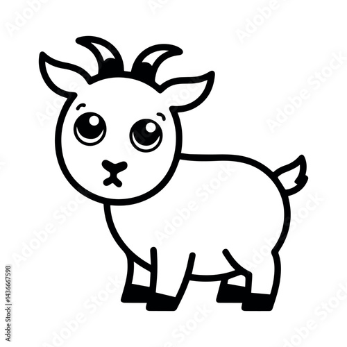 Adorable cartoon baby goat illustration simple design kid pet cute farm line icon kids